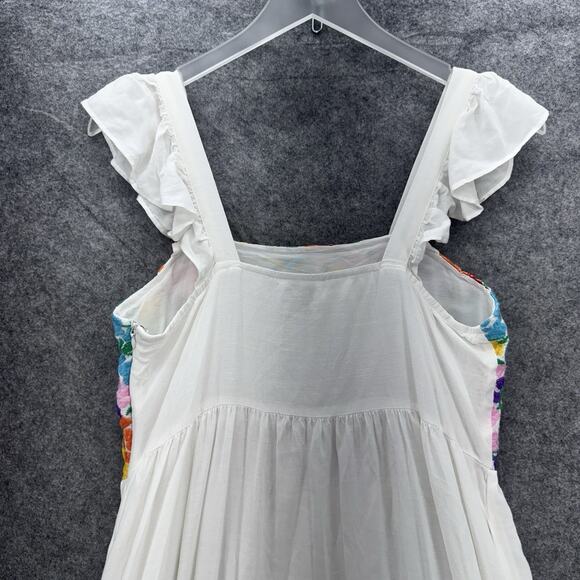 J.Marie Women Dress Size M White Linen Blend Embroidered Sleeveless Summer Beach - Picture 10 of 14